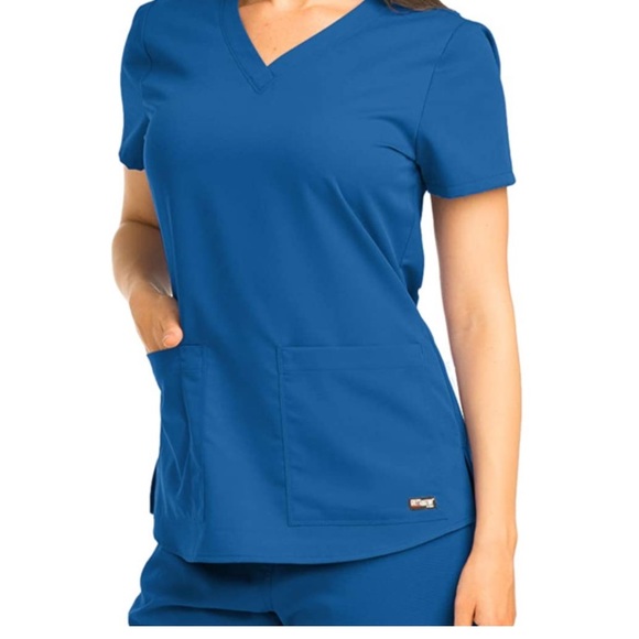 😎2 pair - Grey’s Anatomy by Barco Scrub tops Royal Blue - Picture 4 of 12